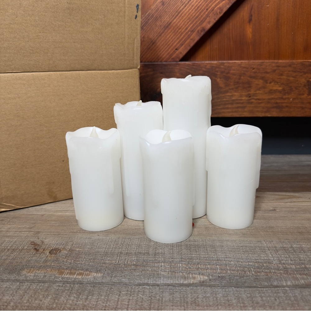 Elegant White Flameless Candles Set NEW